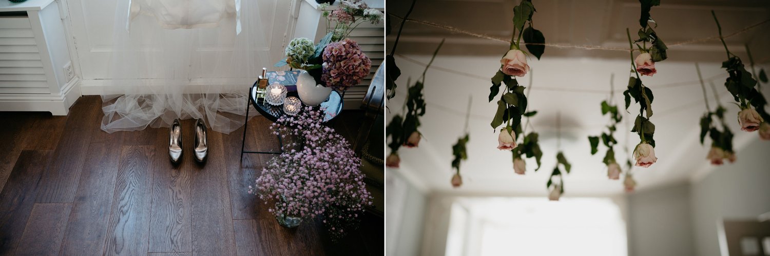 photographs of lovely wedding details flowers and shoes