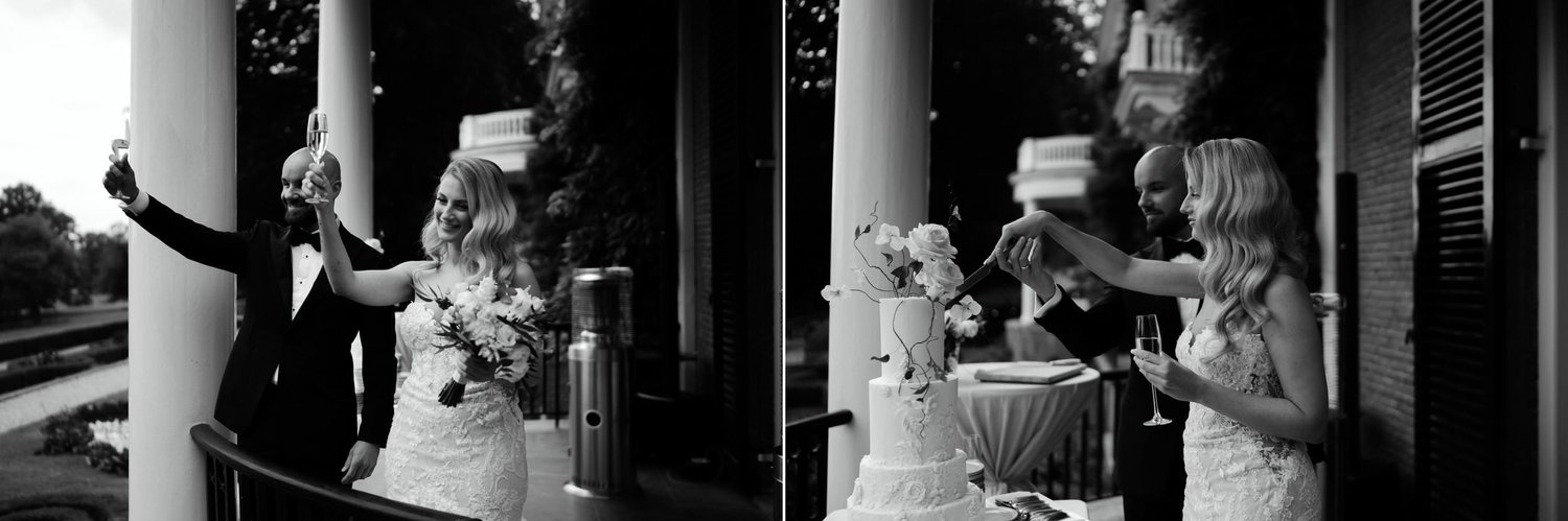 Michelle Jethro-150-2copy - bride and groom toasting and cutting wedding cake in amsterdam.jpg