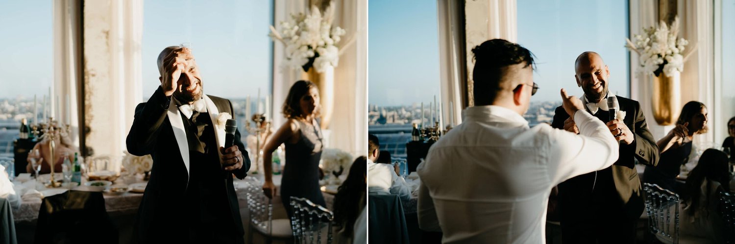 Kareline_Amir_396copy - Groom giving emotional speech at wedding reception in a'dam tower, amsterdam.jpg